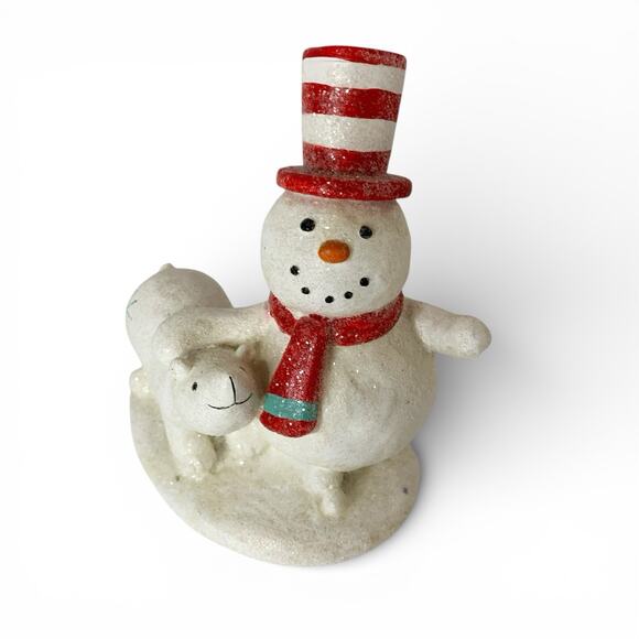 Midwest of Cannon Falls Other - Midwest of Cannon Falls Snowman With Polar Bear Figurine Glittery Winter Snow